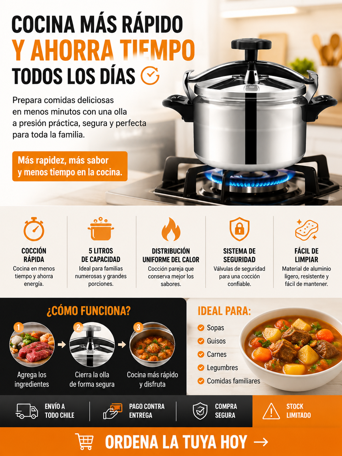 Olla A Presión Para Cocinar Aluminio 5L