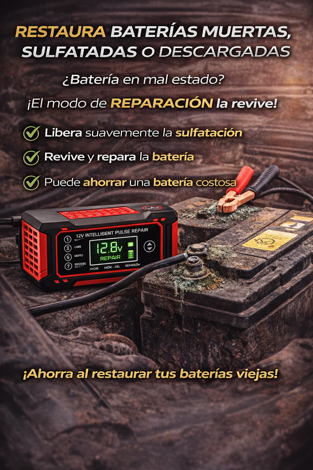 CARGADOR REPARADOR DE BATERIAS PARA AUTO