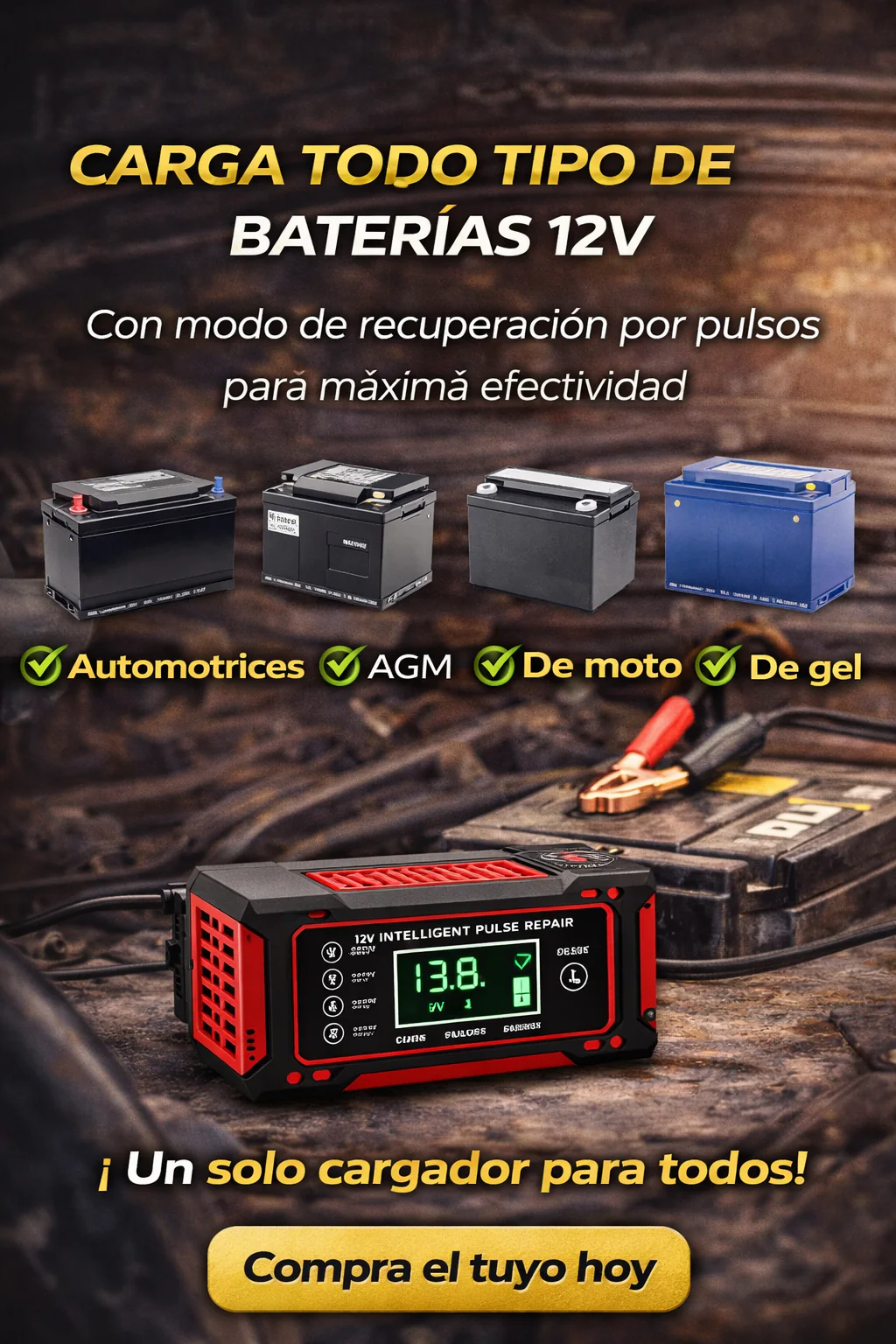 CARGADOR REPARADOR DE BATERIAS PARA AUTO